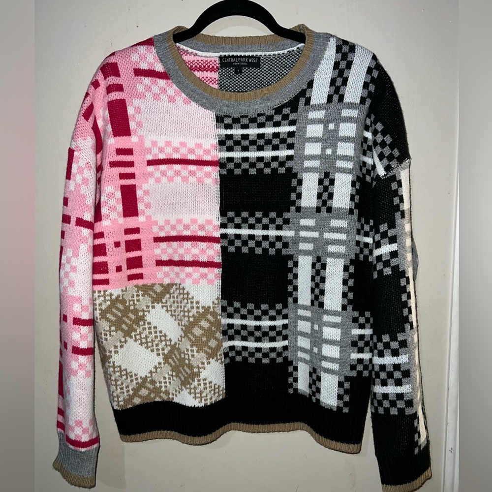 Central Park West New York Stylish Plaid Patch Women's Sweater